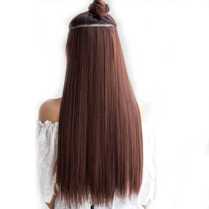 MISS WIG Blonde Synthetic Clip in Hair Extension 55cm Long Straight 5 Clip Hairpiece Heat Resistant Black Brown Color