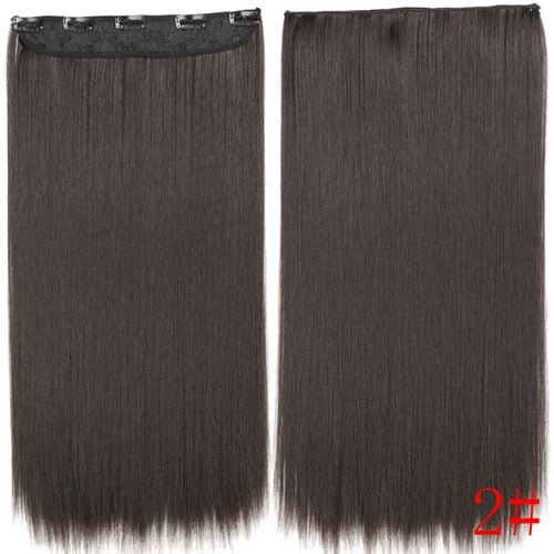 MISS WIG Blonde Synthetic Clip in Hair Extension 55cm Long Straight 5 Clip Hairpiece Heat Resistant Black Brown Color