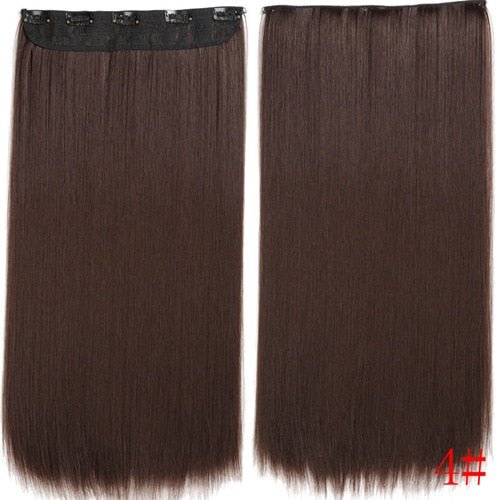 MISS WIG Blonde Synthetic Clip in Hair Extension 55cm Long Straight 5 Clip Hairpiece Heat Resistant Black Brown Color