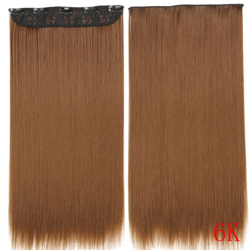 MISS WIG Blonde Synthetic Clip in Hair Extension 55cm Long Straight 5 Clip Hairpiece Heat Resistant Black Brown Color