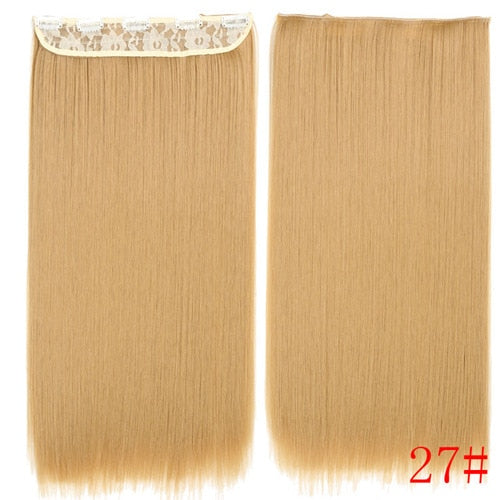 MISS WIG Blonde Synthetic Clip in Hair Extension 55cm Long Straight 5 Clip Hairpiece Heat Resistant Black Brown Color