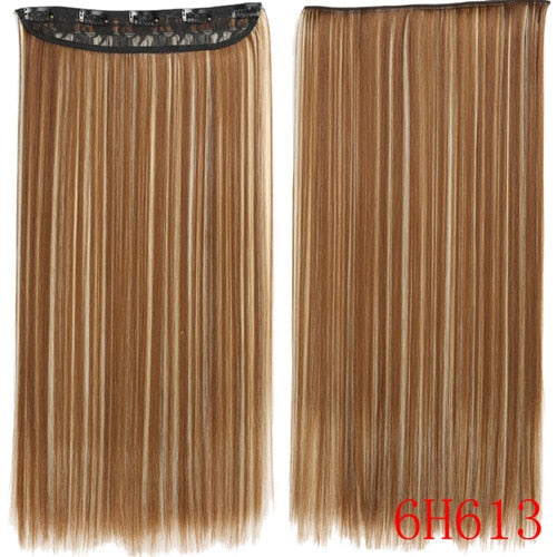 MISS WIG Blonde Synthetic Clip in Hair Extension 55cm Long Straight 5 Clip Hairpiece Heat Resistant Black Brown Color