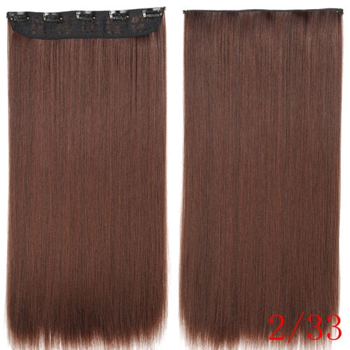 MISS WIG Blonde Synthetic Clip in Hair Extension 55cm Long Straight 5 Clip Hairpiece Heat Resistant Black Brown Color