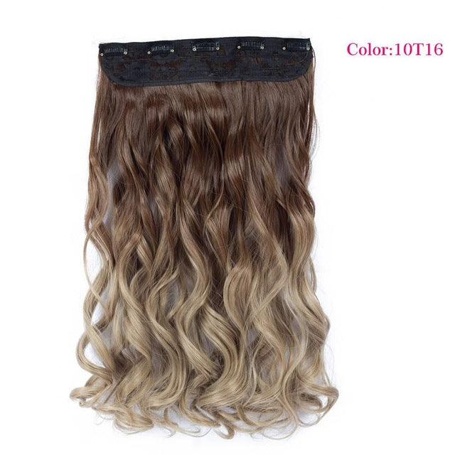 Valen Wigs Synthetic Heat Resistant 22" Ombre Wigs Chocolate Brown to Blonde Women Wavy Hair One Piece Clip in Hair Extensions