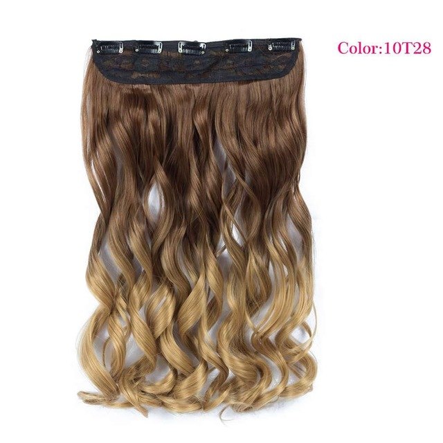 Valen Wigs Synthetic Heat Resistant 22" Ombre Wigs Chocolate Brown to Blonde Women Wavy Hair One Piece Clip in Hair Extensions