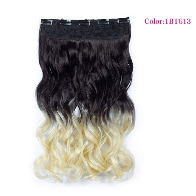 Valen Wigs Synthetic Hair Pieces Clip In Hair Extensions One Piece Clip Hair Extension Clip False Omber Hair Body Wavy Style 22"