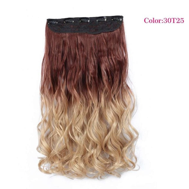 Valen Wigs Synthetic Hair Pieces Clip In Hair Extensions One Piece Clip Hair Extension Clip False Omber Hair Body Wavy Style 22"