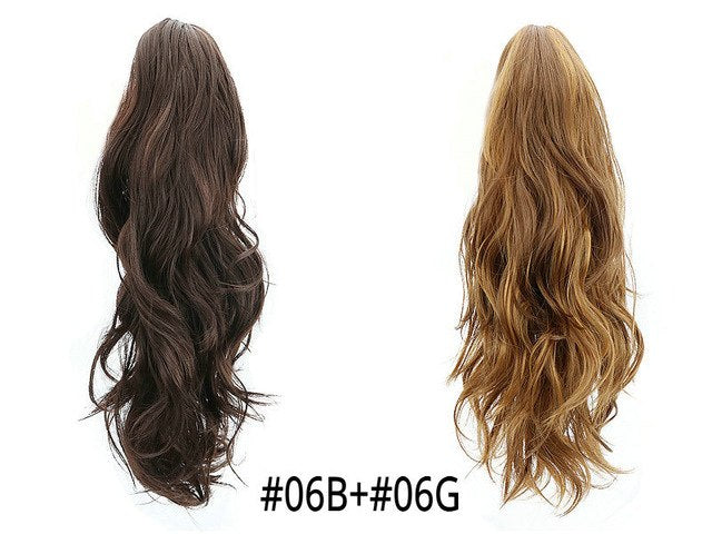 Synthetic Claw Ponytail Wig Hair Extensions Brown Blonde Wave Clip In Human Ponytail Hair Extensions Heat Resistant Hairpieces