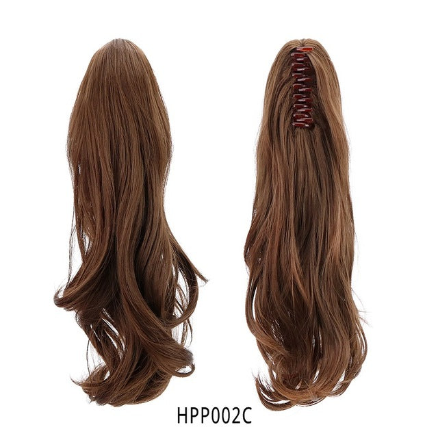 18" Synthetic Ponytail Wig Claw Clip On Ponytail Extensions Long Wave Clip In Human Hair Extensions Heat Resistant Hair Pieces