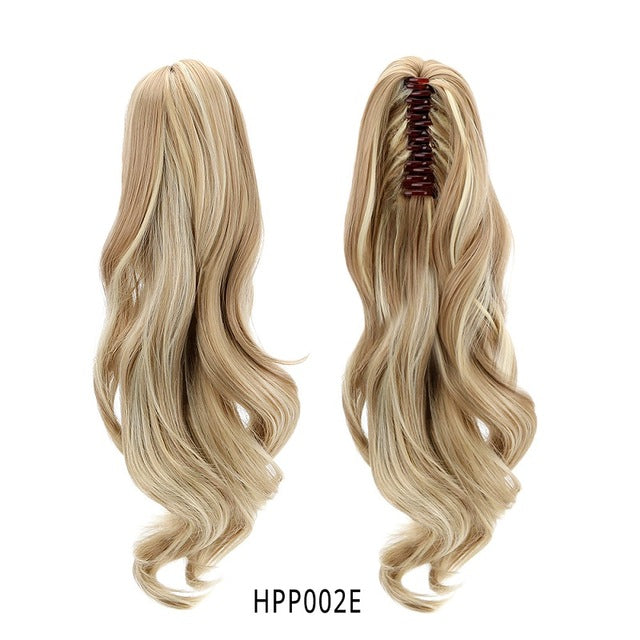 18" Synthetic Ponytail Wig Claw Clip On Ponytail Extensions Long Wave Clip In Human Hair Extensions Heat Resistant Hair Pieces