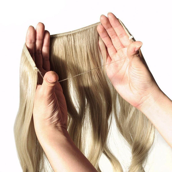 AOSIWIG Women's Fish Line Hair Extension Dark Brown Blonde Natural Wavy Long High Temperature Fiber Synthetic Clip Extension Wig