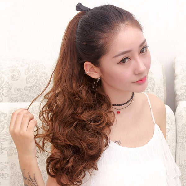 Allaosify Wavy Ponytail Hairpieces Heat Resistant Fake Hairstyles Long Wavy Flip Clip in Hair Extensions Hair Tail