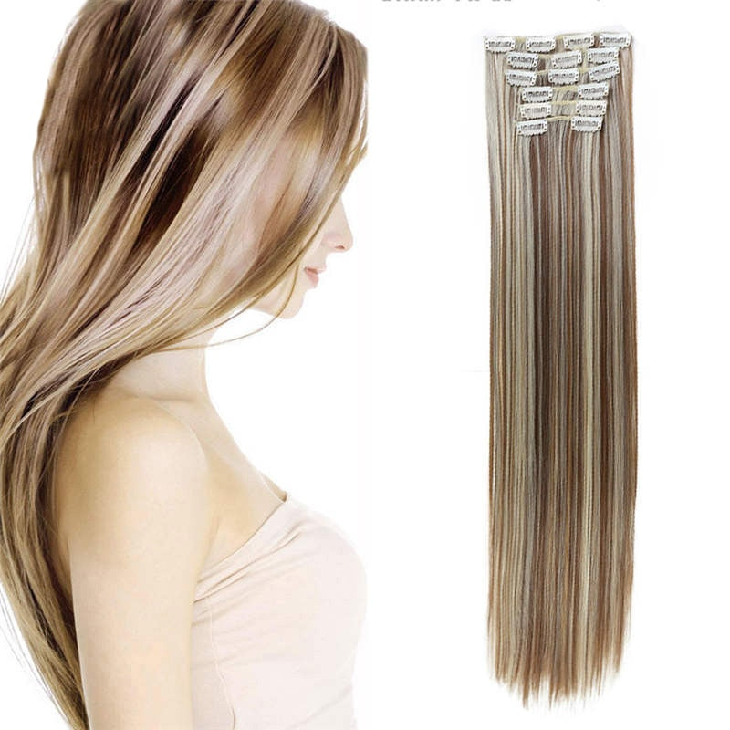 LIMPOPO 6Pcs/Set 24" Hairpiece 130g Straight 16 Clips In False Styling Hair Synthetic Clip In Hair Extensions Heat Resistant