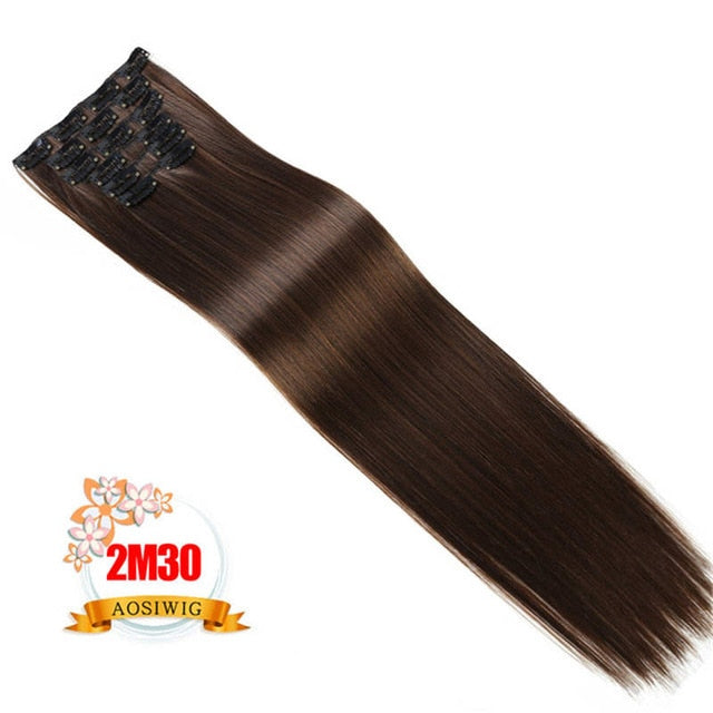 LIMPOPO 6Pcs/Set 24" Hairpiece 130g Straight 16 Clips In False Styling Hair Synthetic Clip In Hair Extensions Heat Resistant