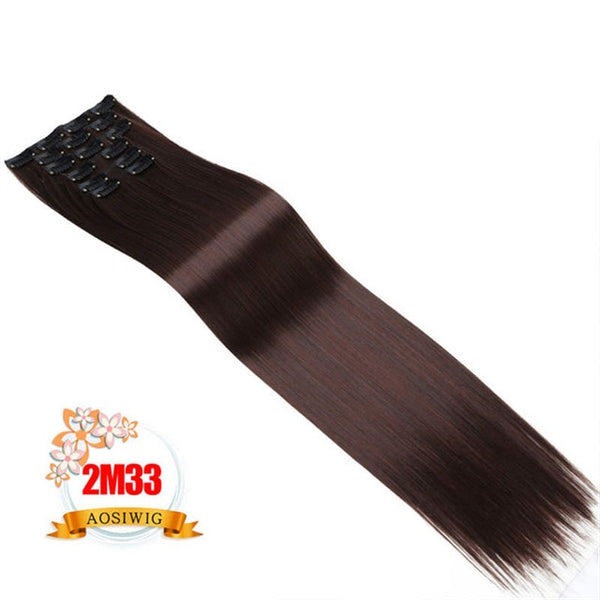 LIMPOPO 6Pcs/Set 24" Hairpiece 130g Straight 16 Clips In False Styling Hair Synthetic Clip In Hair Extensions Heat Resistant