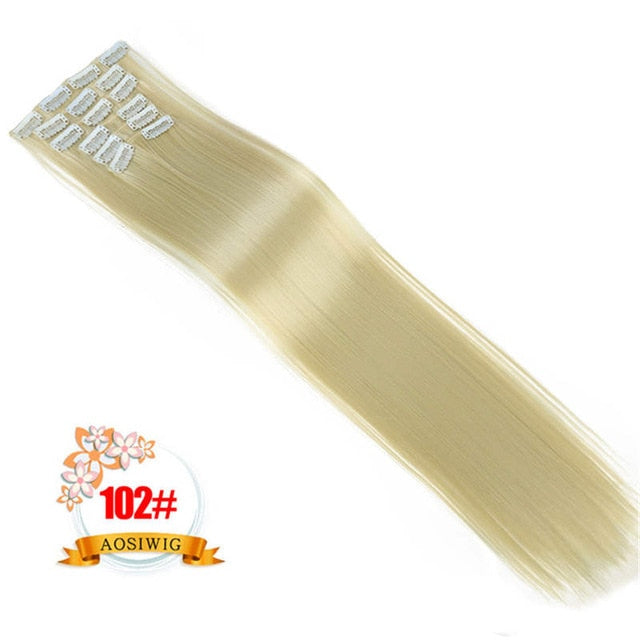 LIMPOPO 6Pcs/Set 24" Hairpiece 130g Straight 16 Clips In False Styling Hair Synthetic Clip In Hair Extensions Heat Resistant