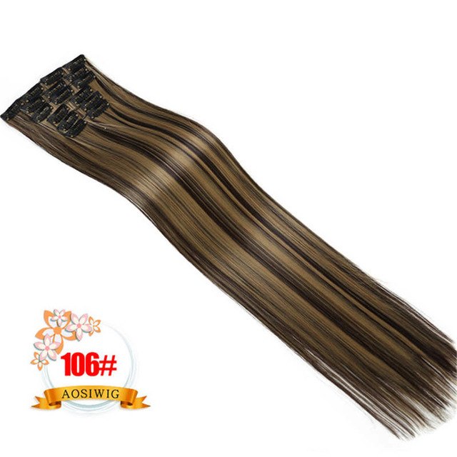 LIMPOPO 6Pcs/Set 24" Hairpiece 130g Straight 16 Clips In False Styling Hair Synthetic Clip In Hair Extensions Heat Resistant