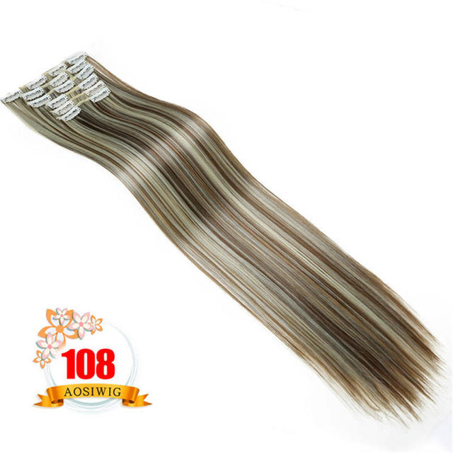 LIMPOPO 6Pcs/Set 24" Hairpiece 130g Straight 16 Clips In False Styling Hair Synthetic Clip In Hair Extensions Heat Resistant
