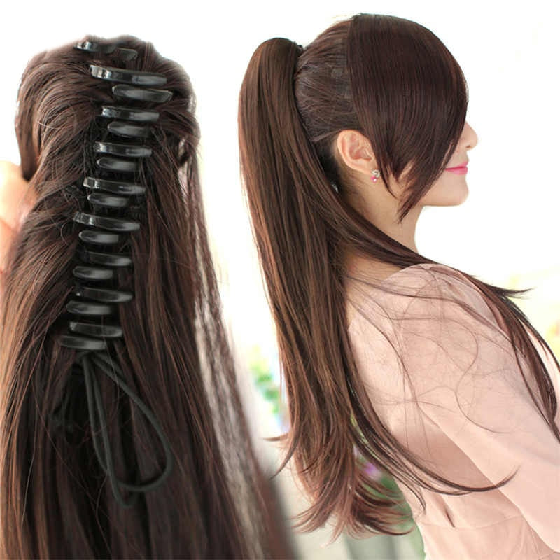 LIMPOPO Long Straight Ponytail Claw Drawstring Ponytail Heat Resistant Clip In Hair Extensions Hair Tail Fake Hairpieces