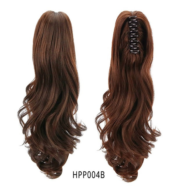 18" Synthetic Ponytail Wig Hair Extensions Claw on Hairpieces Brown Blonde Wave Clip In Ponytail Hair Extensions Heat Resistant