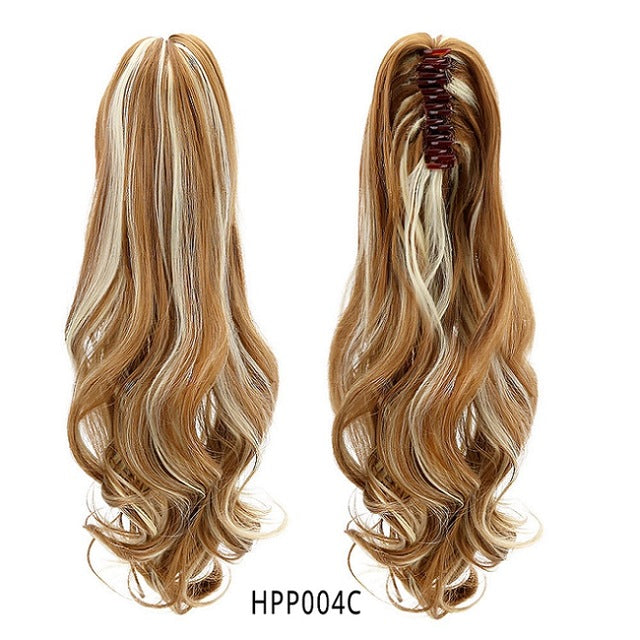 18" Synthetic Ponytail Wig Hair Extensions Claw on Hairpieces Brown Blonde Wave Clip In Ponytail Hair Extensions Heat Resistant