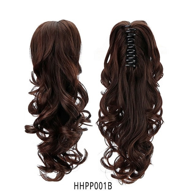 15" Synthetic Claw Clip On Ponytail Extensions Hairpiece Long Curly Deep Wave Clip In Hair Extension Heat Resistant Ponytail Wig