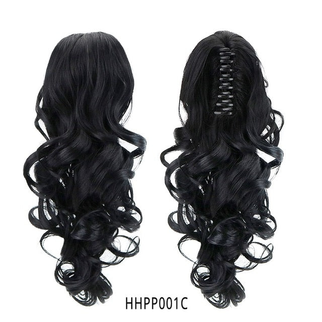 15" Synthetic Claw Clip On Ponytail Extensions Hairpiece Long Curly Deep Wave Clip In Hair Extension Heat Resistant Ponytail Wig
