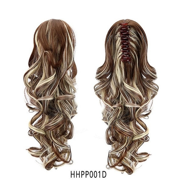 15" Synthetic Claw Clip On Ponytail Extensions Hairpiece Long Curly Deep Wave Clip In Hair Extension Heat Resistant Ponytail Wig