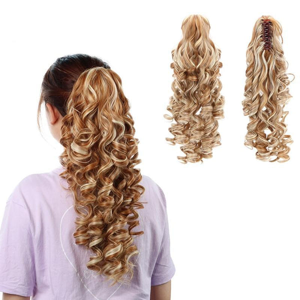 18" Curly Synthetic Ponytail Wig Hair Extensions Claw On Hairpiece Brown Blonde Clip In Ponytail Hair Extension Heat Resistant