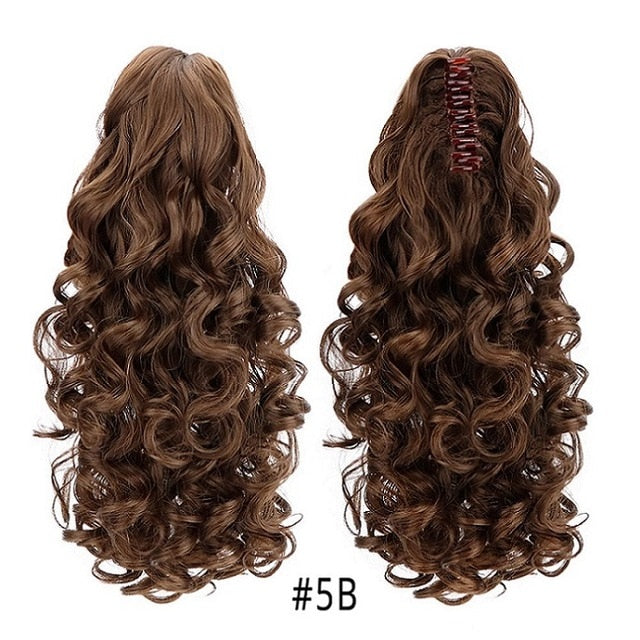 18" Curly Synthetic Ponytail Wig Hair Extensions Claw On Hairpiece Brown Blonde Clip In Ponytail Hair Extension Heat Resistant