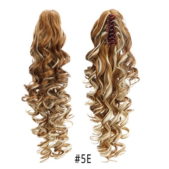 18" Curly Synthetic Ponytail Wig Hair Extensions Claw On Hairpiece Brown Blonde Clip In Ponytail Hair Extension Heat Resistant