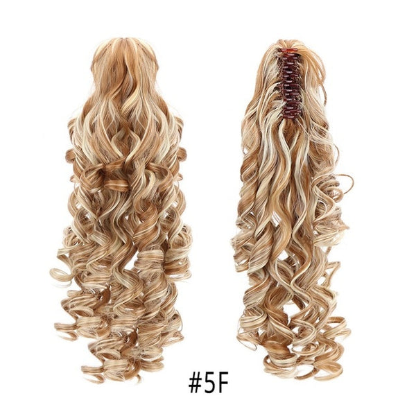 18" Curly Synthetic Ponytail Wig Hair Extensions Claw On Hairpiece Brown Blonde Clip In Ponytail Hair Extension Heat Resistant