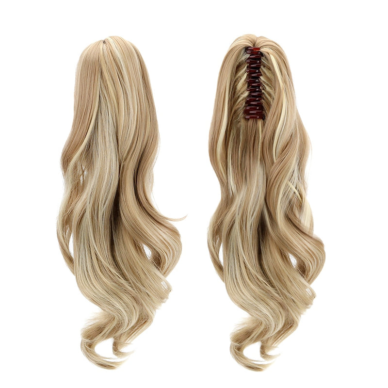 18" Synthetic Ponytail Wig Claw Clip On Ponytail Extensions Long Wave Clip In Human Hair Extensions Heat Resistant Hair Pieces