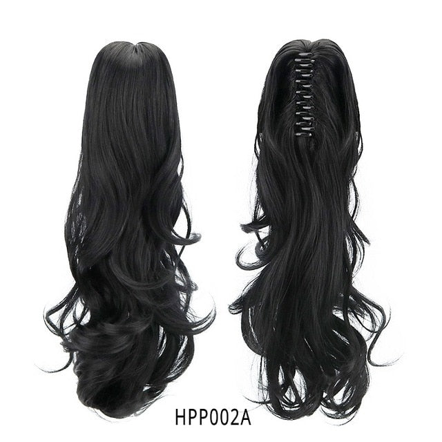 18" Synthetic Ponytail Wig Claw Clip On Ponytail Extensions Long Wave Clip In Human Hair Extensions Heat Resistant Hair Pieces