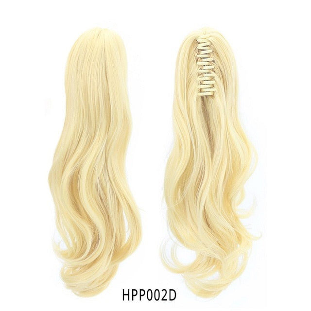 18" Synthetic Ponytail Wig Claw Clip On Ponytail Extensions Long Wave Clip In Human Hair Extensions Heat Resistant Hair Pieces