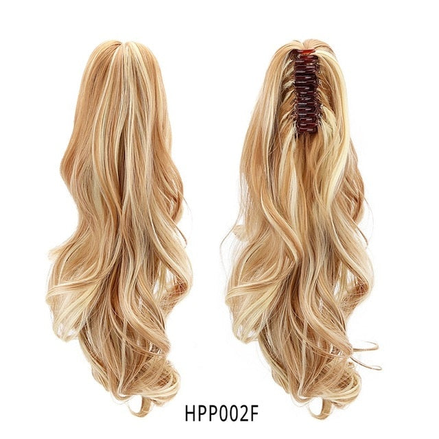 18" Synthetic Ponytail Wig Claw Clip On Ponytail Extensions Long Wave Clip In Human Hair Extensions Heat Resistant Hair Pieces
